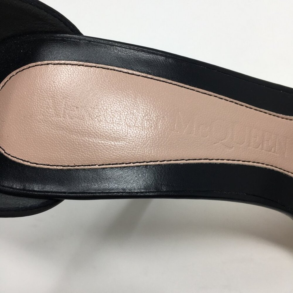 Alexander McQueen 4" Heels Medieval Buckle Sandal Size 37 Black Leather - Picture 14 of 16